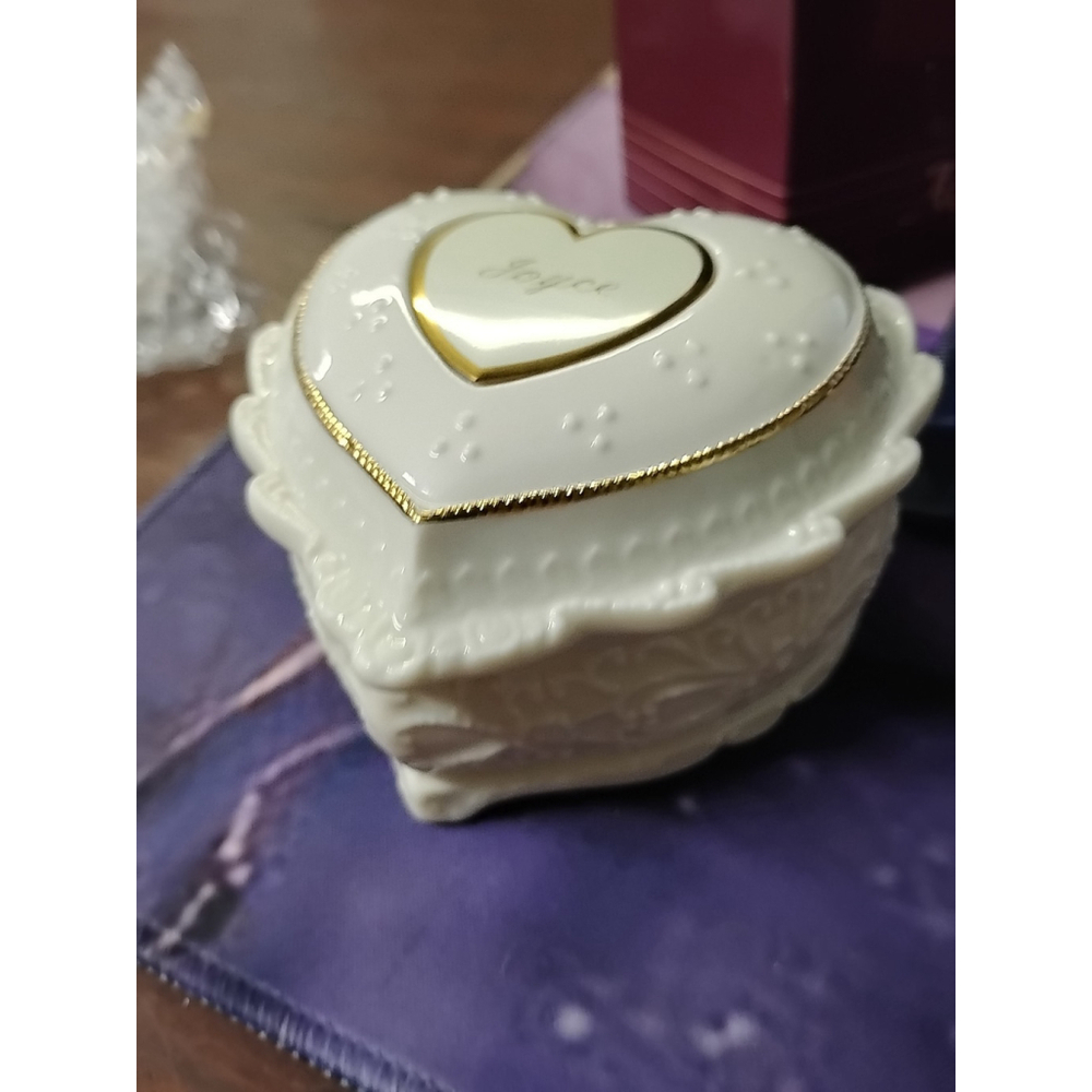 Ivory Ceramic Gold Trim Covered Heart Shaped Trinket Jewelry Music Box "Joyce"